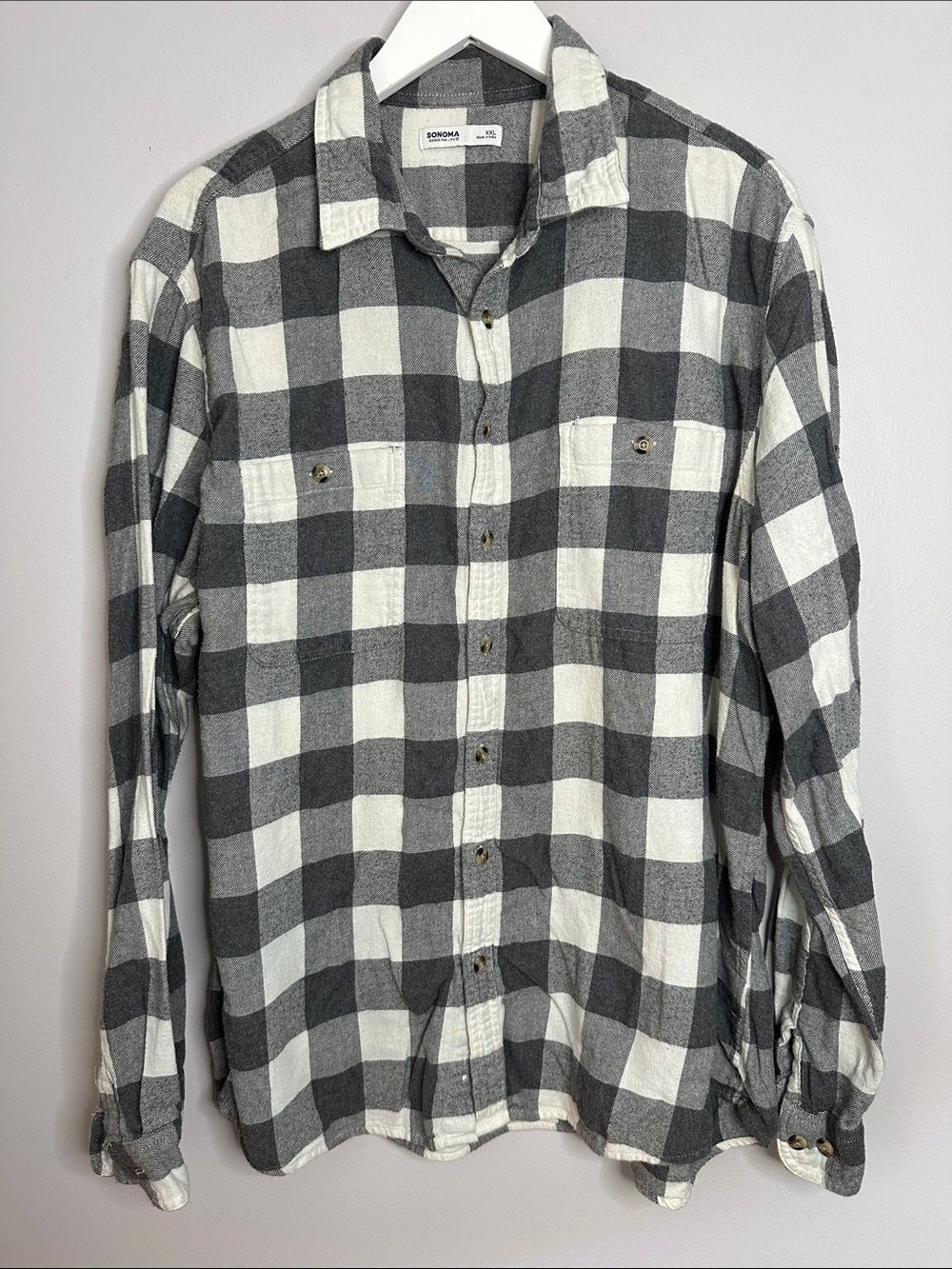 Sonoma Black & White Buffalo Check Casual Button-Down Shirt size XXL